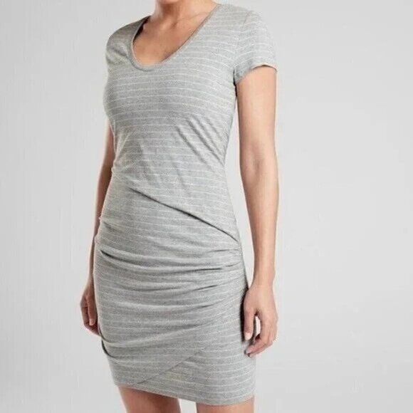ATHLETA Central Stripe Dress Gray/White Sz S #45054-01 NWOT - Picture 2 of 7